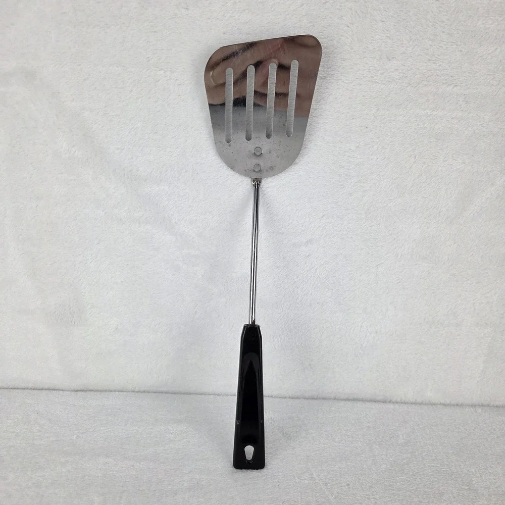 Vintage Slotted Turner Spatula AMES Black Plastic Handle Metal Shaft 10.5 Inch